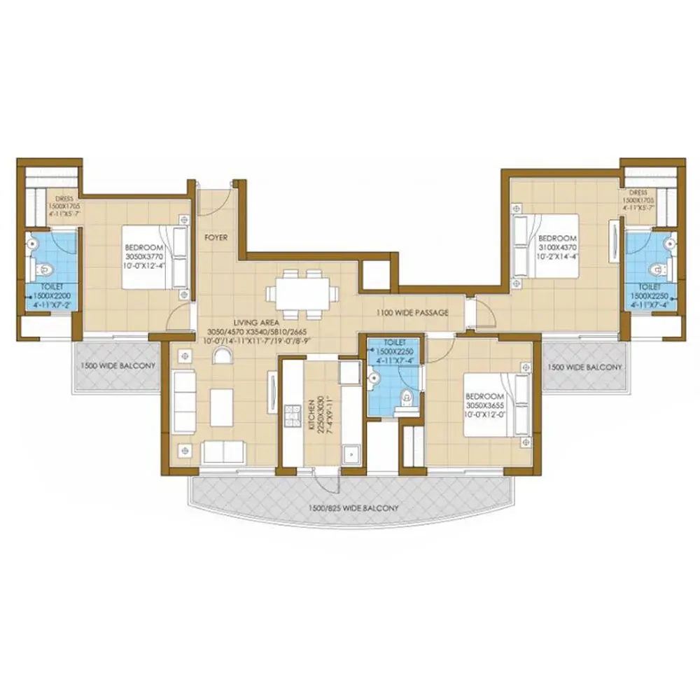 3 BHK(1615 sq.ft)