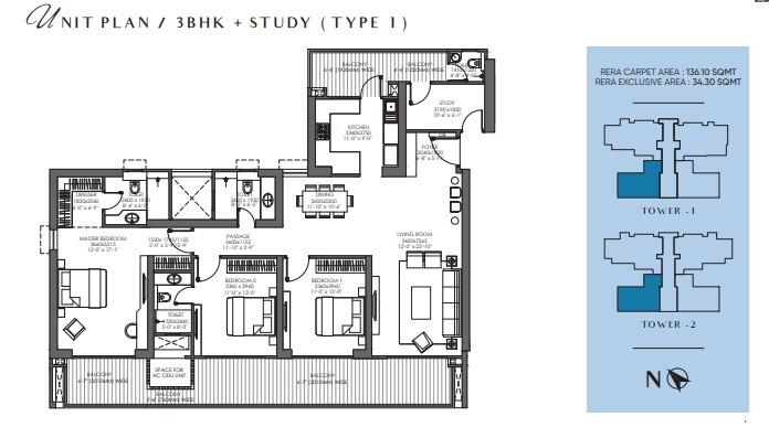 3BHK+Study