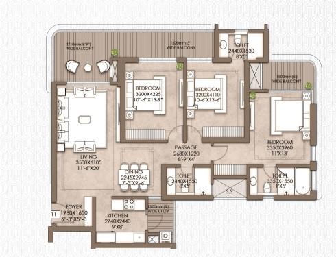 3 BHK+Study(2295)sq.ft